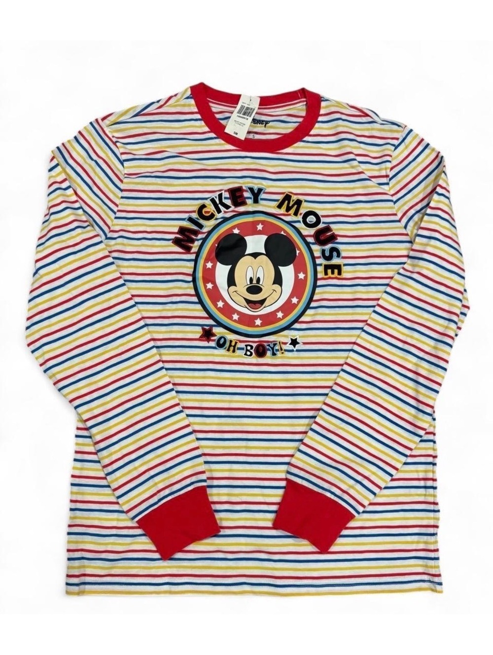 Men's Disney Mickey Mouse Embroidered Striped Long Sleeve Shirt Size Small NWT
